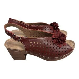 Patrizia Spring Step Ollevo Red Leather Slingback Sandals Flower Detail Womens 9